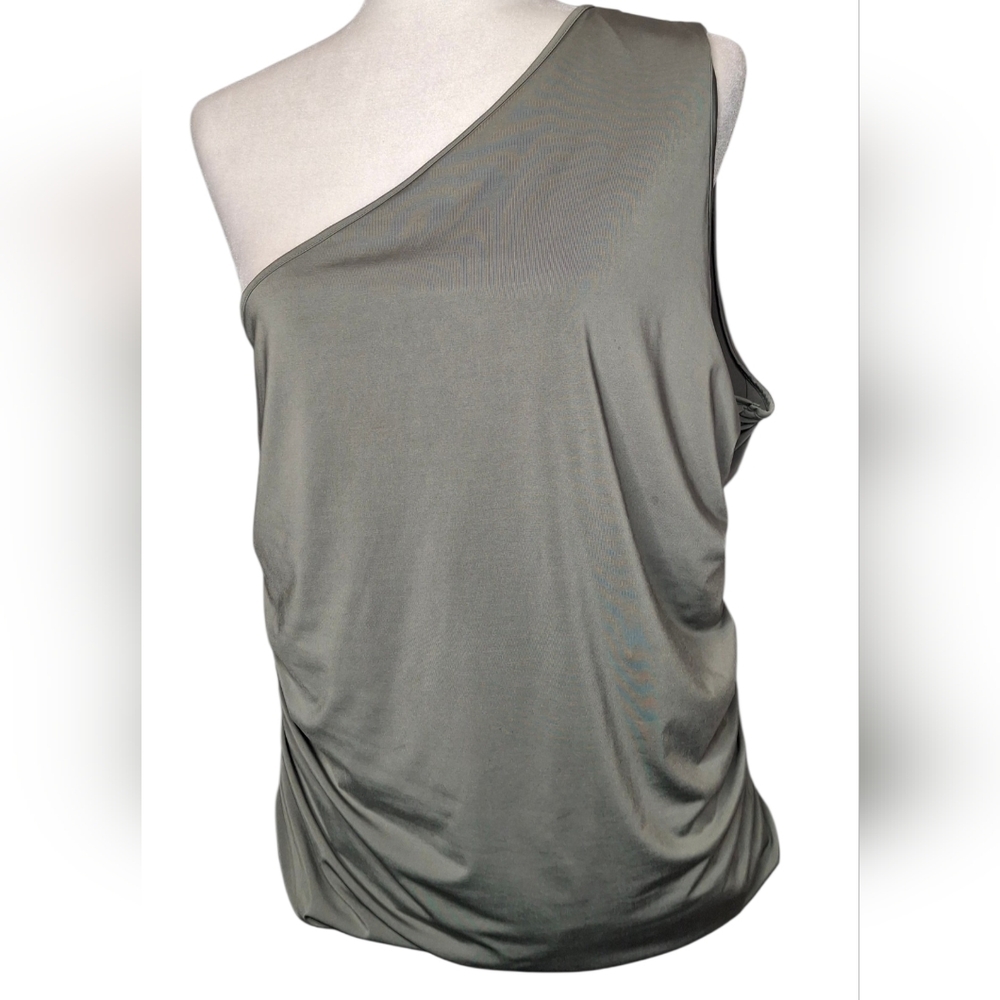 Express Women’s Size XL One Shoulder Top Brown And Sage Ruched Stretch Lot Of 2 - Picture 3 of 15